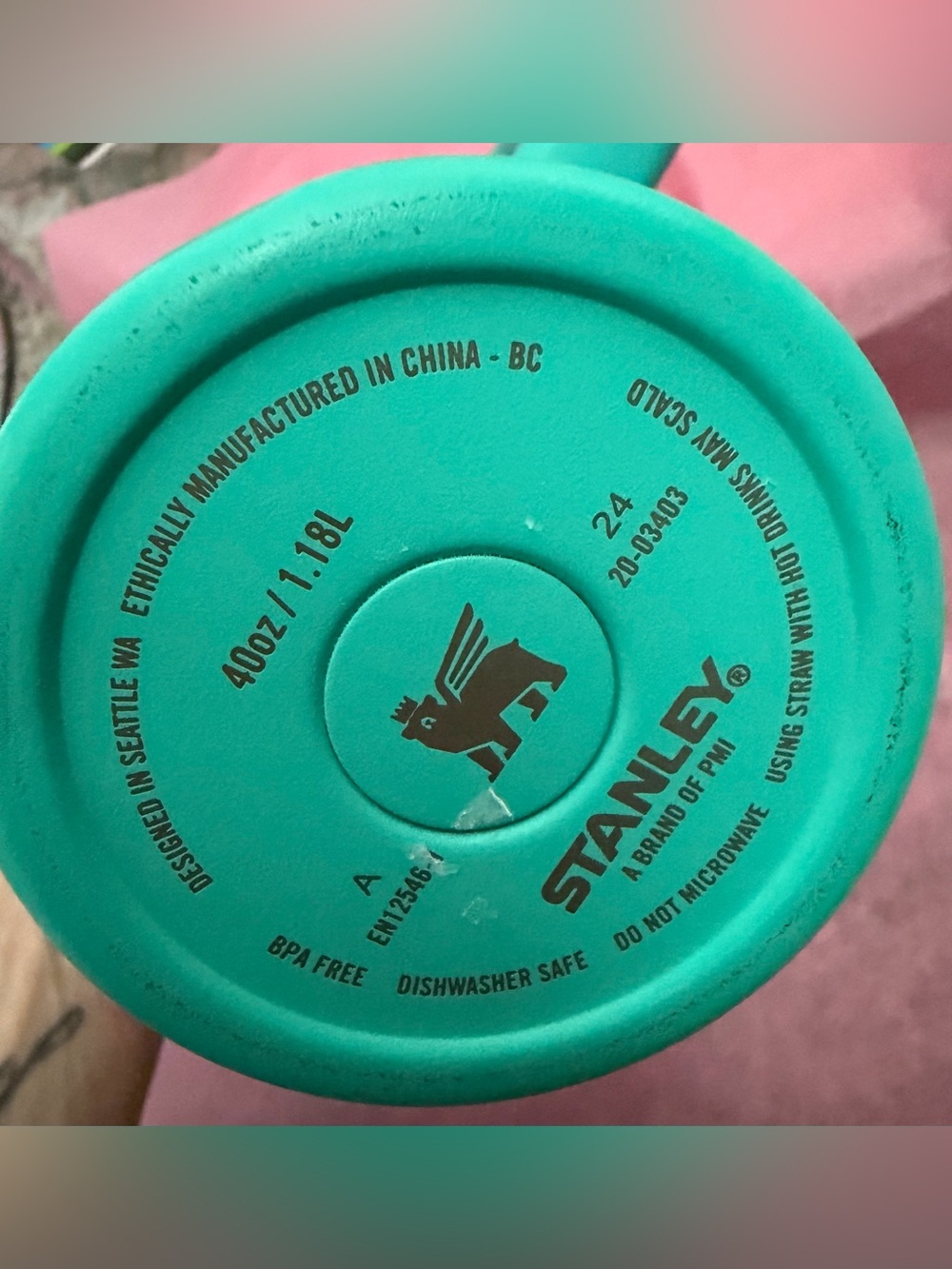 40 oz Stanley Quencher H2.0 Tumbler - Turquoise with Yellow Logo - Picture 6 of 6